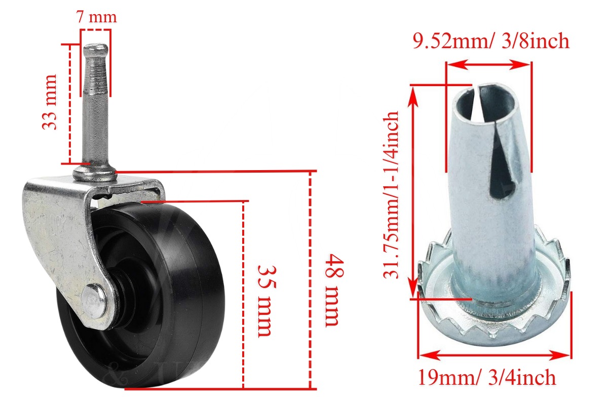4PC Furniture Castors Wheels (With Inserts) For Divan Bed Sofa Settee Chair 40mm.